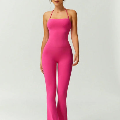 Female Sexy Backless Gym Jumpsuits Set Woman Training Yoga Flared Sportswear Woman Sports Clothes Fitness Elastic Training Suits