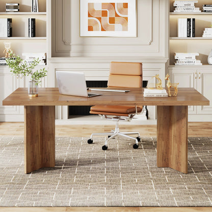 Tribesigns 63-inch Executive Desk, Vintage Home Office Computer Desk with Large Tabletop, Farmhouse Wood Writing Conference Tabl