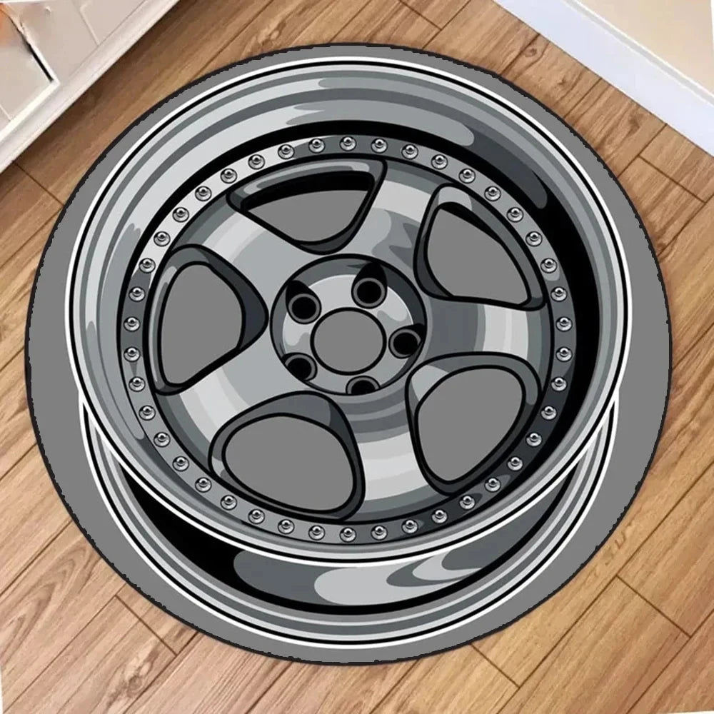 1pc Classic Black Tire Pattern Round Rug, Non-slip Floor Mat for Living Room, Bedroom, Bathroom, Holiday Home Decoration
