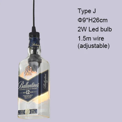 Retro Industrial Loft Wine Bottle Pendant Lights Restaurant Cafe Bar Glass Hanging Lamp Clothing Store Lustre Indoor Lighting