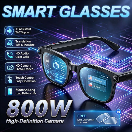 2026 New Smart Glasses 800W HD Camera Video Record AI Assistant Touch Control Translation HD Audio 300mAh Battery Smart Glasses