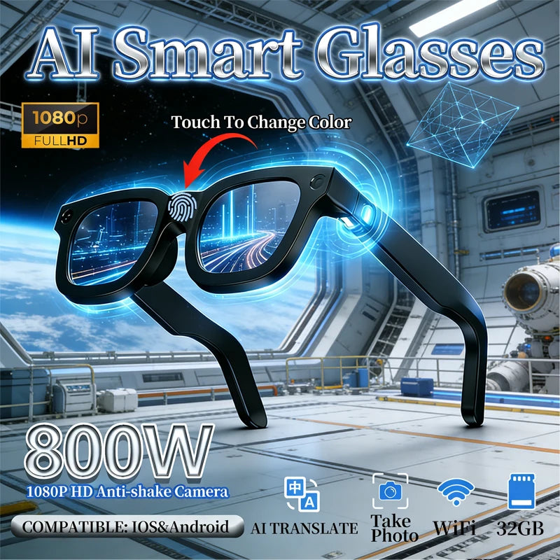 New Smart Glasses E02C Electrochromic Lenses 800W HD Camera AI Interaction Voice Assistant Simultaneous Translation Smartglasses