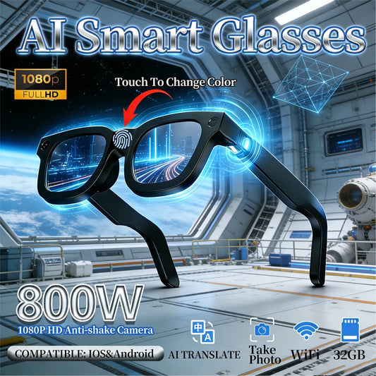 New Smart Glasses E02C Electrochromic Lenses 800W HD Camera AI Interaction Voice Assistant Simultaneous Translation Smartglasses
