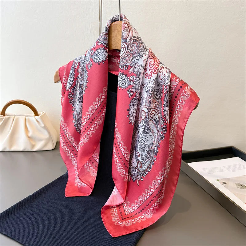 2025 New Paisley Print Silk Scarf for Women Square Hijab Soft Neck Tie Female Fashion Decoration Silk Headscarf 70*70cm Kerchief