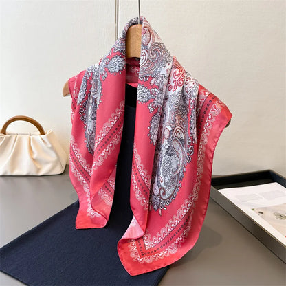 2025 New Paisley Print Silk Scarf for Women Square Hijab Soft Neck Tie Female Fashion Decoration Silk Headscarf 70*70cm Kerchief