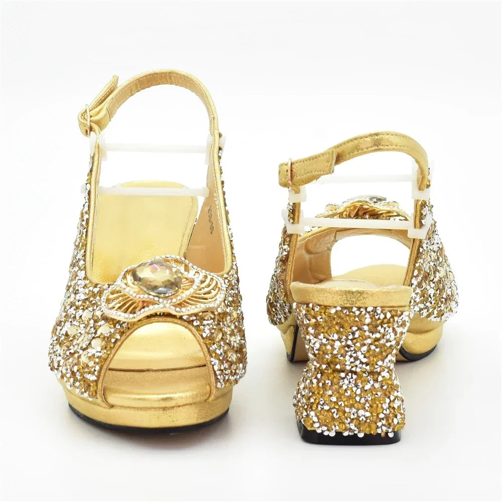 Italian Shoes and Bags Matching Set with Rhinestone Nigerian Women Shoes and Bag Set with Appliques Full Crystal for Dress