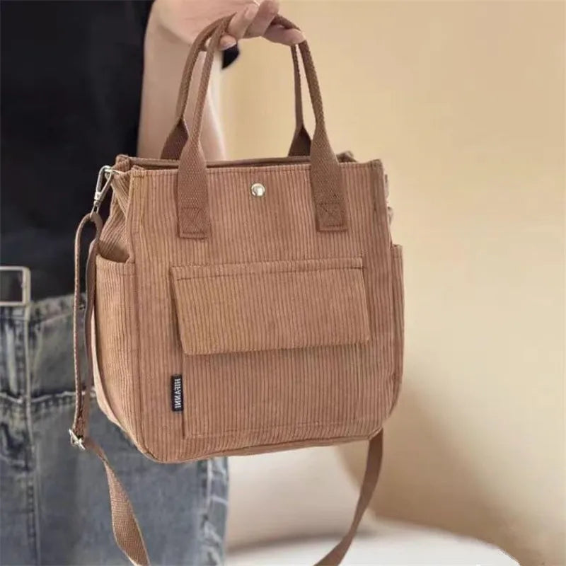 Large Capacity Corduroy Tote Bags for Work Commuting Carrying Bag College Style Student Outfit Book Shoulder Bag Shopping Bag