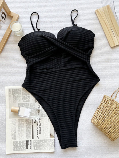 Sexy Yellow Swimwear Women 2026 Hollow Out Cross Slim Tummy Control One Piece Swimsuit Beach Backless Bathing Suit Monokini