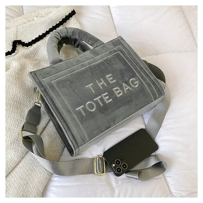 Female Square Tote Crossbody Bag Aesthetic Velour Elegant Letter Print Ladies Shoulder Bags Top Handle Women's Charisma Handbags