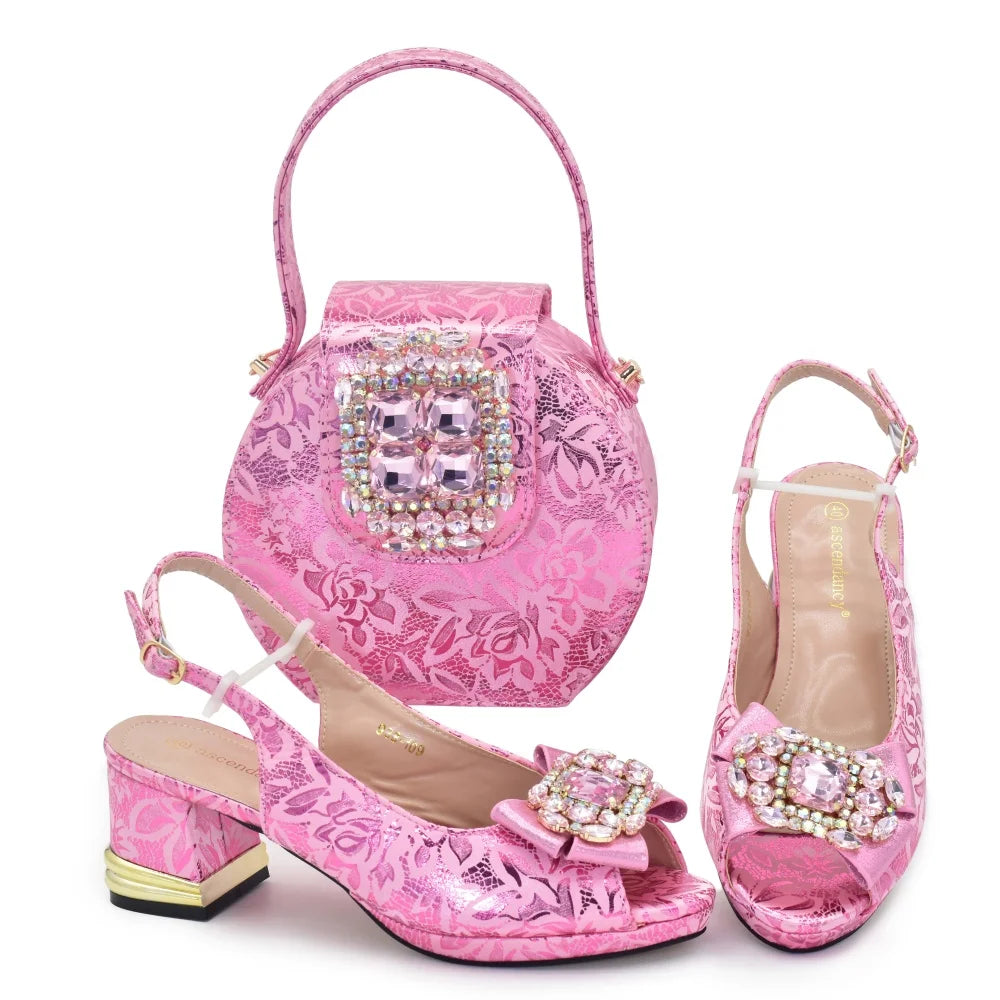 New Design Women Italian Shoes and Matching Bags Sets Decorated with Rhinestone Bag and Shoes Sets for Women 2026 Luxury