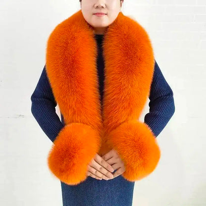 Winter Real Fox Fur Collar Cuffs Set Neck Warmer Fur Scarves Shawls Natural Fox Fur Collar Scarf Women Men Coat Warm Accessories