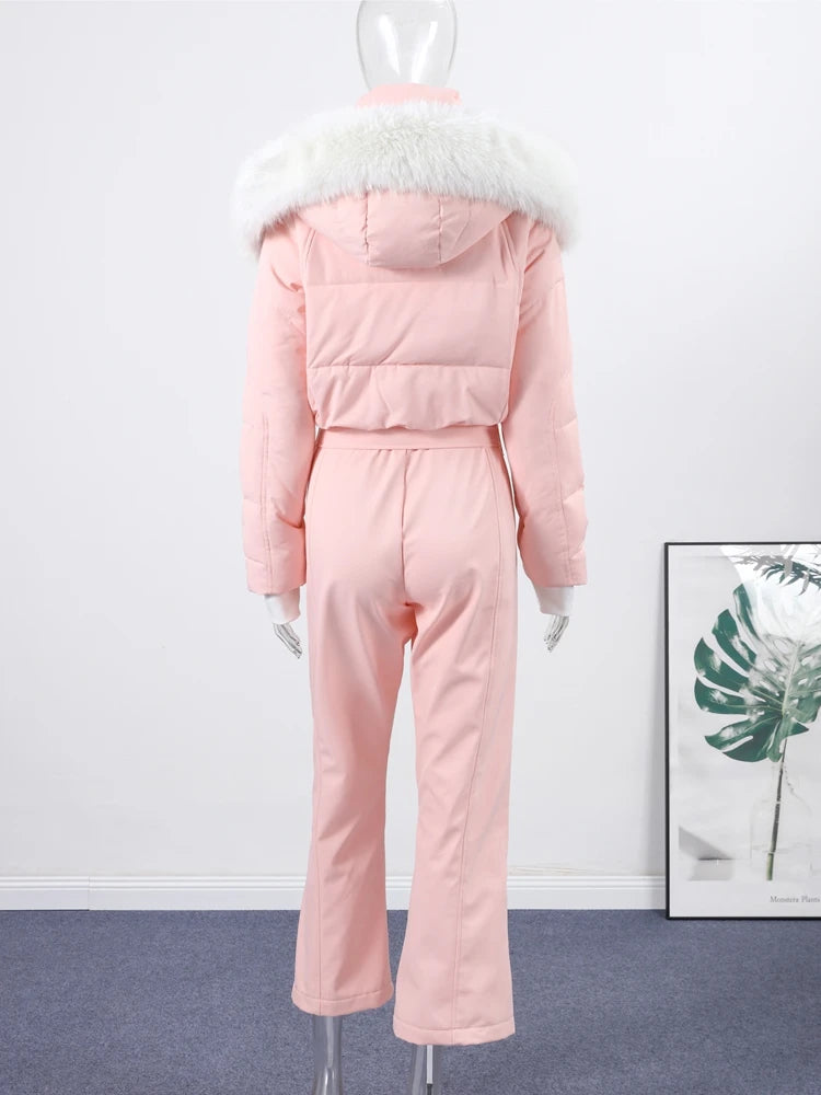 Fashion Women's Skiwear Jumpsuit Waterproof Design Long Sleeve Slim Female Jumpsuits 2026 Winter Outdoor Thicken Lady Suits