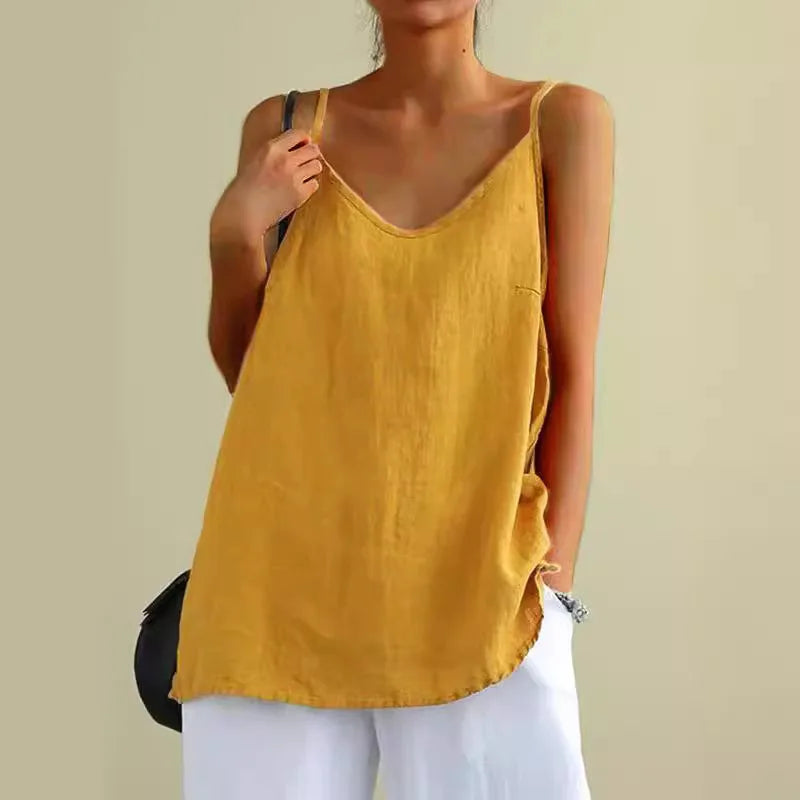 Women's Summer Thin Cotton Linen Style Camisole Fashion Sling Tops Harajuku T-shirt Women Clothing Casual Tank Top Streetwear