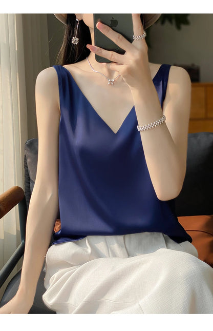 New Lce Silk Satin Camisole Women's Spring/Summer Solid Color Sleeveless Sexy Comfortable Silk Underwear Vest RW-D09