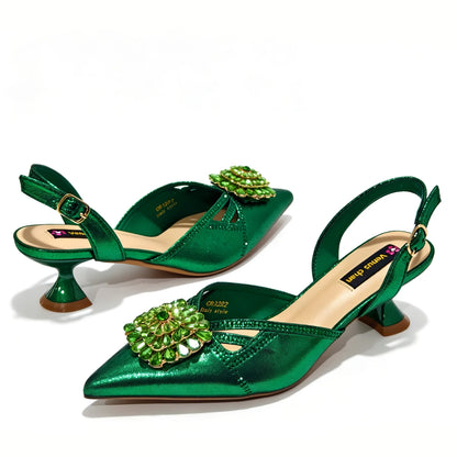 New Shoes and Bags Matching Set Nigerian Women Heel Party for Women green Colour Italian Design Wedding INS Design