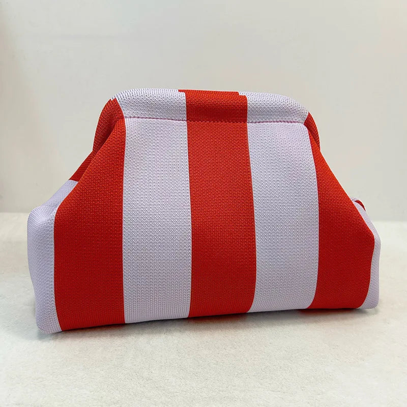 Woven Crochet Handbags for Women Summer Beach Clutch Bag Purses Knitting Dumpling Clutch Ruched Cute Cloud Casual Colorblock Bag