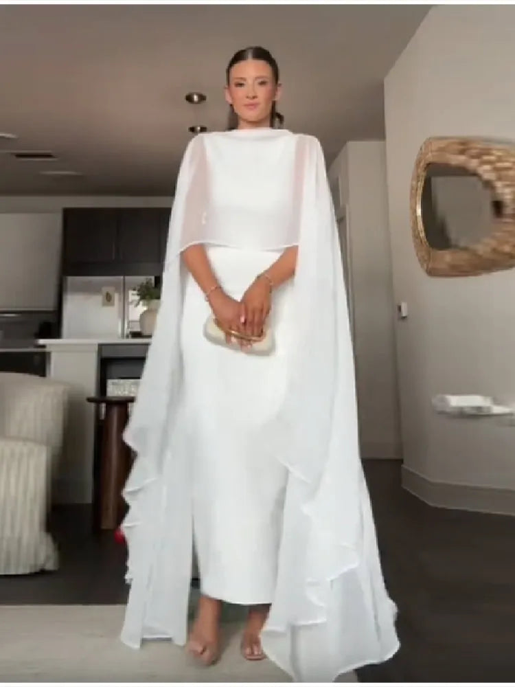Elegant Shawl Women's Maxi Dress O-neck Sleeveless White Slim Vestido 2026 NEW Summer Classic Evening Party Prom Lady Long Skirt