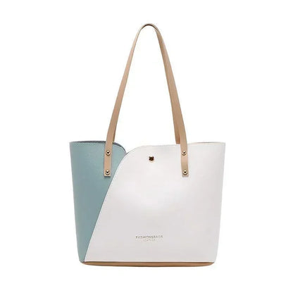 Large Capacity Patchwork Bag Hot Stamped Contrast Color Shoulder Bags Women Pu Leather Ladies Purses and Shopping Bag Casual