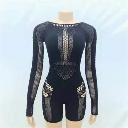 Wholesale Clothing Hollow Out Jumpsuit Women 2024 One-pieces Rompers Womens Black Bodycon Rose Red Long Sleeve Romper Playsuits