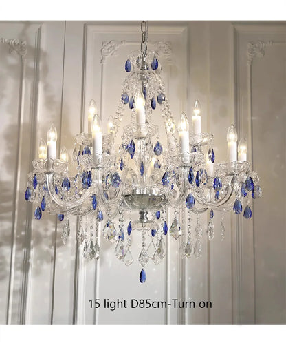French Blue Romantic Crysatl Chandeliers Light Luxury Glass Living Room Art Decor Candle Pendant Lights Lighting Bedroom Lamps