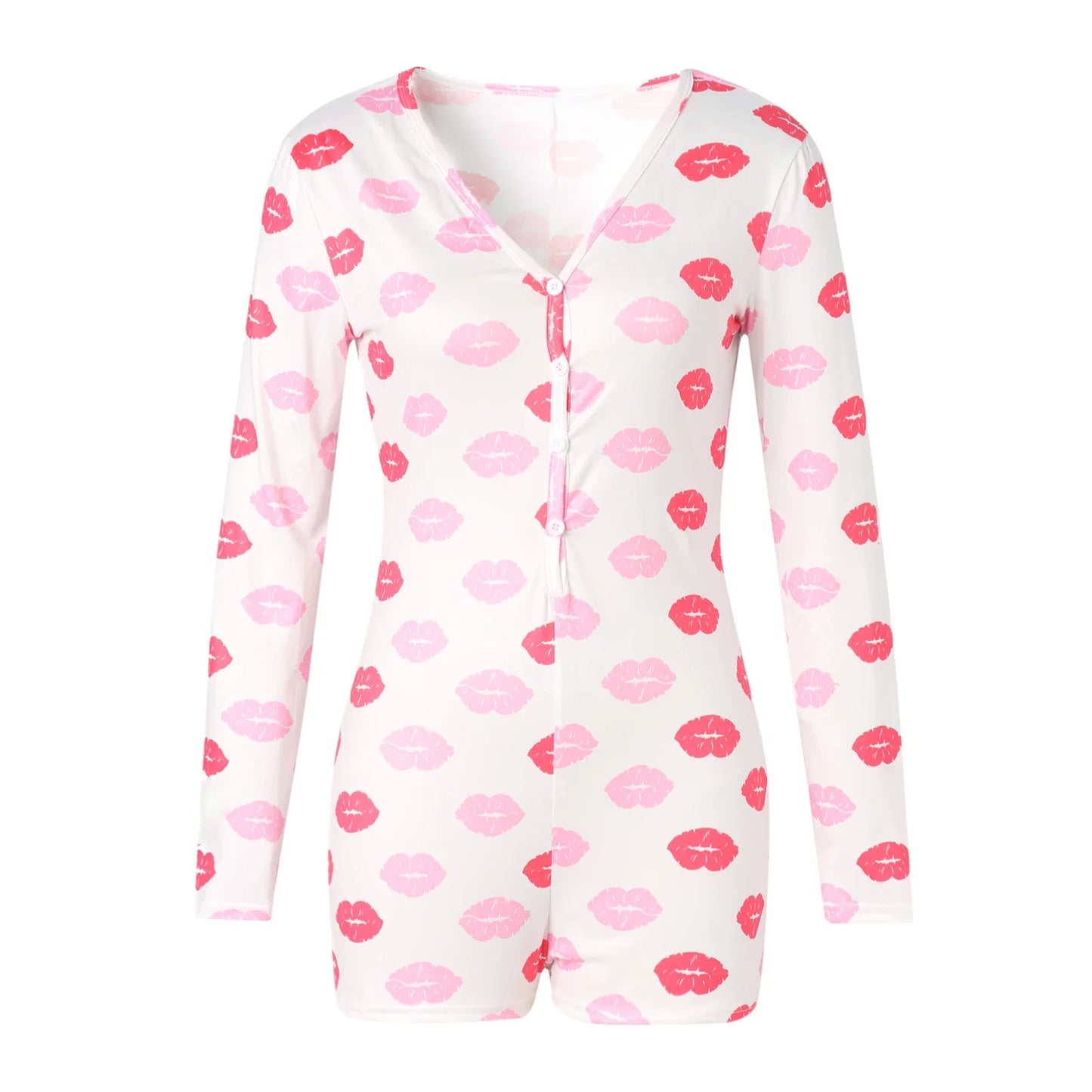 Combhasaki Women's Sexy High Waist Functional Buttoned Flap OnesEies Casual Pattern Print Romper Long Sleeve Playsuit Homewear