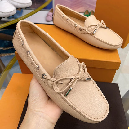 Spring Summer Ladies Genuine Leather Comfortable Slip-On Soft Bottom Driving Casual Flat Office Lazy Person Loafers Shoes