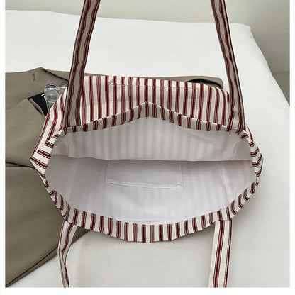 Contrast Color Stripes Women Shoulder Bags Versatile Ladies Large Capacity Tote Bag Lightweight Portable Female Shopping Handbag