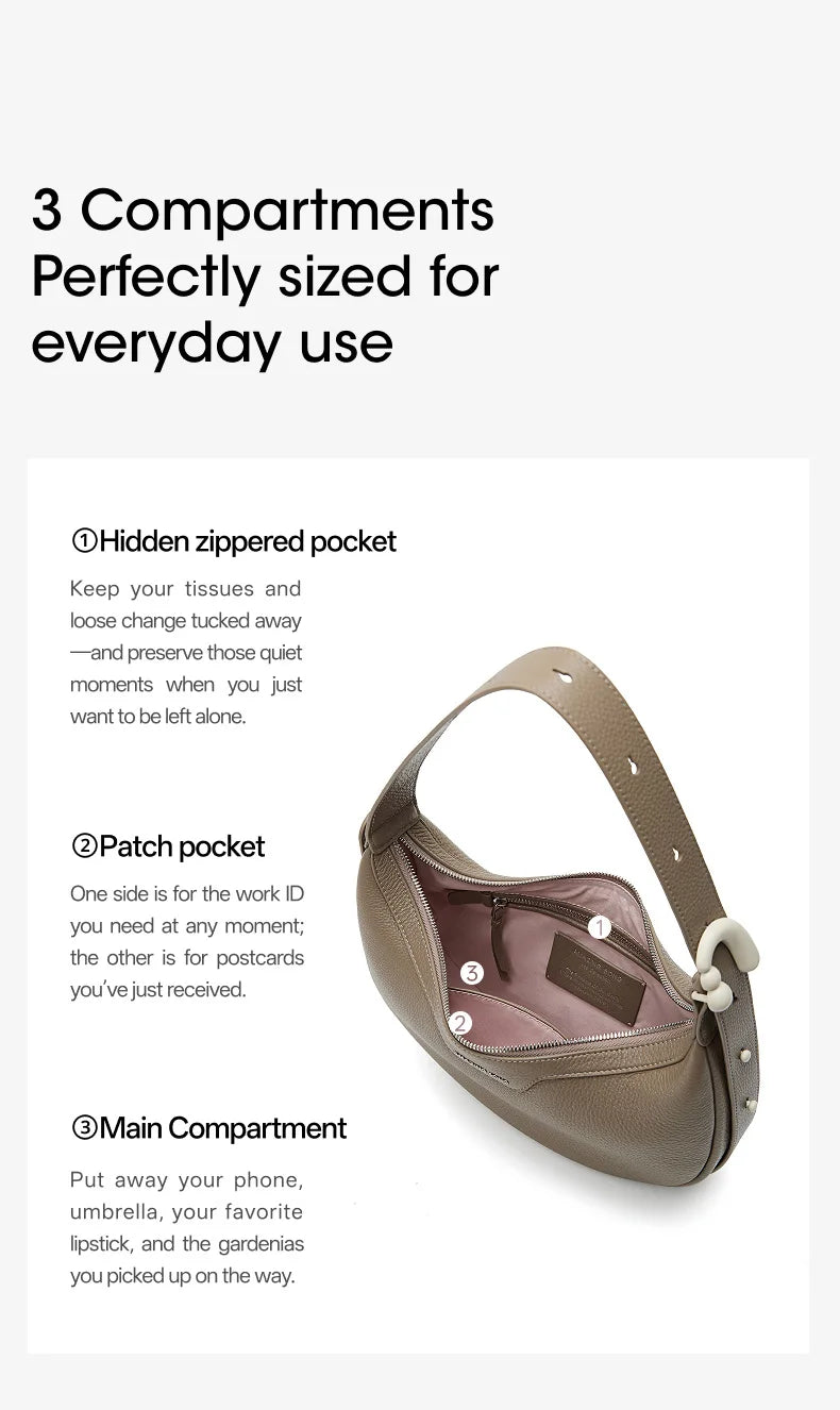 Amazing Song Original Design Half Moon Bag Small Top Grain Leather 2026 New Fashionable Women's Bags