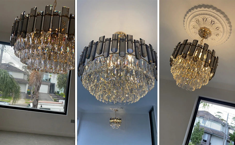 Modern K9 Crystal Chandelier Round Ceiling Fixtures Pendant Lights Living Room Bedroom