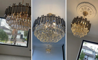 Modern K9 Crystal Chandelier Round Ceiling Fixtures Pendant Lights Living Room Bedroom