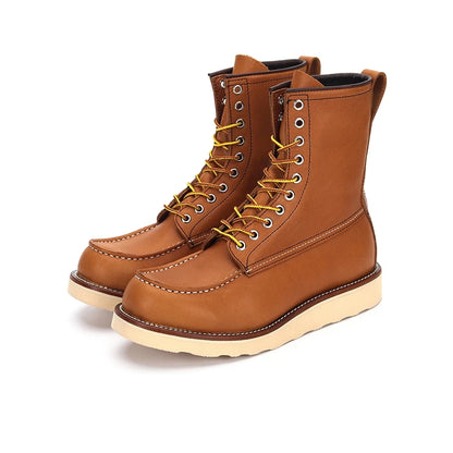 Autumn Winter High Boots Casual Men Vintage Genuine Leather Shoes Handmade Tooling Mid-calf Outdoor Motorcycle Boots
