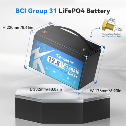 12V LiFePO4 Battery Pack 100 120 135 200Ah for Golf Cart RV Campers Off-Road Built-in Bluetooth 6000 Cycles Lithium Power