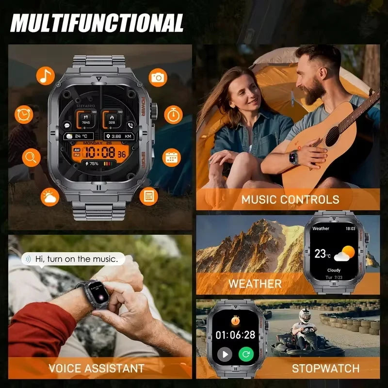 New Men's Smart Watch LED Flashlight waterproof Outdoor Sports Watch Health Monitoring Fitness tracker Suitable for IOS Android