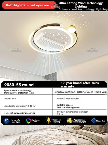 LED Bladeless Fan Light, Living Room Light, Modern Minimalist Smart Remote Control, Master Bedroom Study Ceiling Light 110V/220V