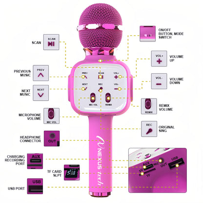 Wireless Bluetooth 5.2 Karaoke Microphone Portable Speaker Voice Changer RGB LED Premium Party Entertainment Singing Machine TWS Kids Adults Gift