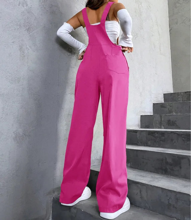 Women's Casual Bib Overalls Adjustable Shoulder Strap Pocket Wide Leg Jumpsuit Loose Straight Women Streetwear Suspender Pants