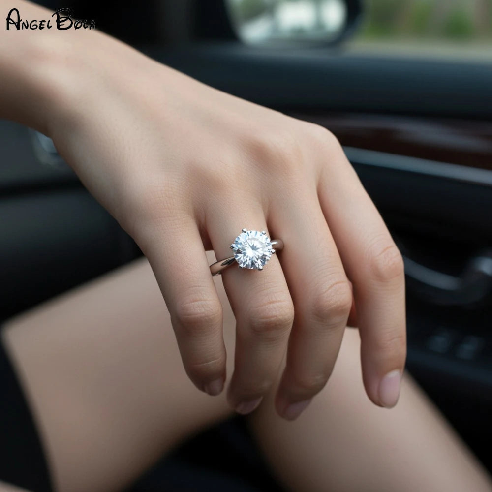 Classic D Moissanite Six Claw Ring S925 Sterling Silver Luxury Wedding Anniversary Jewelry Rings Wholesale