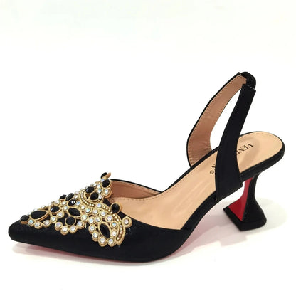 Exquisite 2024 Elegant Woman High Heels Peep Toe Shandals with Rhinestone Italian Design Shoes and Bags Set for Party