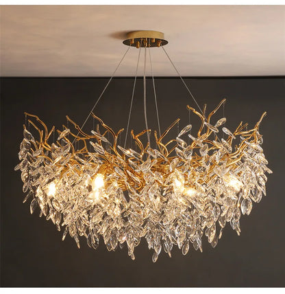 Modern Dining Room Branch Pendant Lights Lustre Crystal Led Hanging Lamp Post Luxury G9 Suspend Lamp Gold Droplight Fixtures