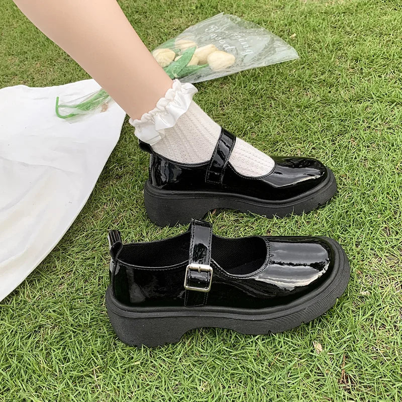 Women's Luxury Beaded Mary Jane Leather Shoes Spring/Autumn Fashion Comfortable Elegant Flat Black Walking Shoes Zapatos Mujer