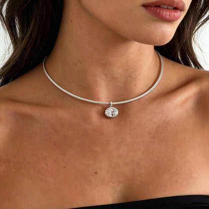 GXTRS 2/3/4CT Oval Moissanite Choker Necklaces Women's S925 Silver Elegant Lab Diamond Bezel Set Pendant Neck Chain Fine Jewelry