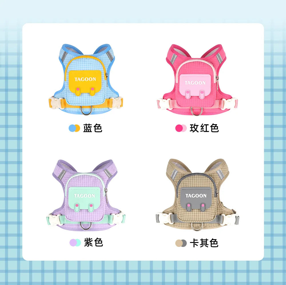 Dog Backpack Harness Cute Plaid Outdoor Self-Carrying Bag for Pets Puppy Chest Vest for Walking Adjustable for Small Medium Dogs