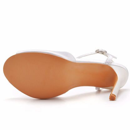 10cm High Heeled Sandals Luxury White Satin Cloth Fish Mouth Women's Shoes Banquet Wedding Dress Bridal Shoes Female