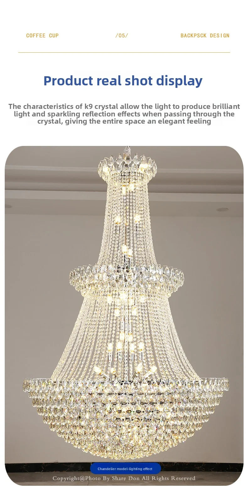 New Ceiling Lamp Villa Living Room Lamp - Multi-Story Void Floor-To-Ceiling French Light Luxury Minimalist Crystal Pendant Lamp