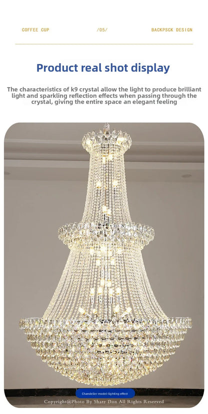 New Ceiling Lamp Villa Living Room Lamp - Multi-Story Void Floor-To-Ceiling French Light Luxury Minimalist Crystal Pendant Lamp