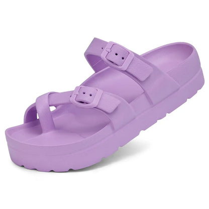 Shevalues Casual Women's Sandals With Arch Support Anti-slip Fashion New Slides Soft Sole Beach Slippers With Adjustable Buckle