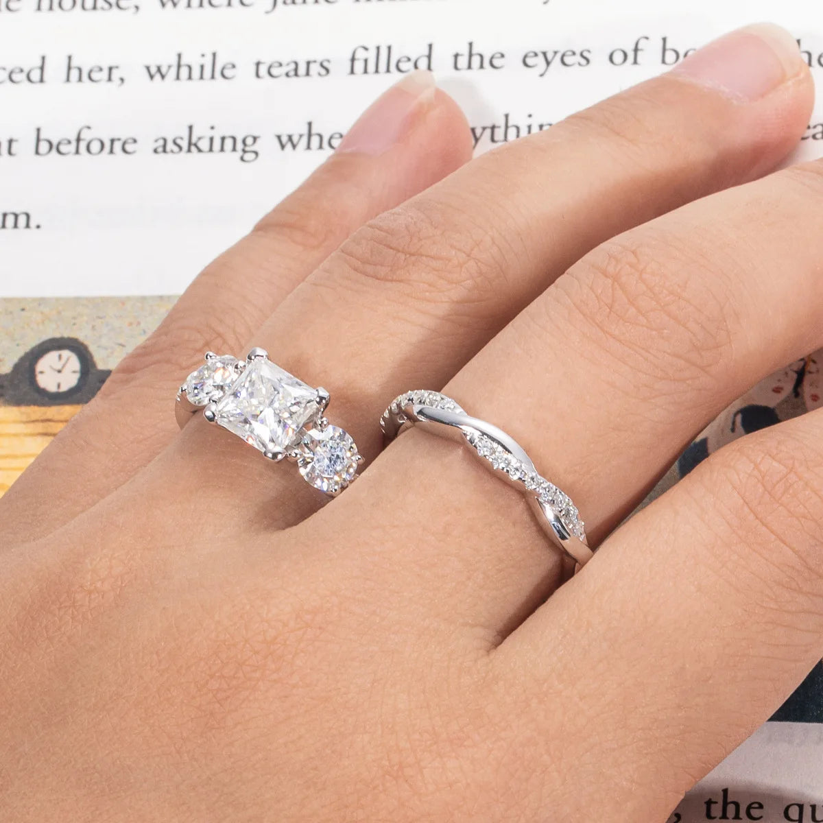 Carnica Luxury 925 Sterling Silver 1CT Real Moissanite Ring for Women Sugar Cube Pull-twist Arm GRA Diamond Wedding Jewelry Gift