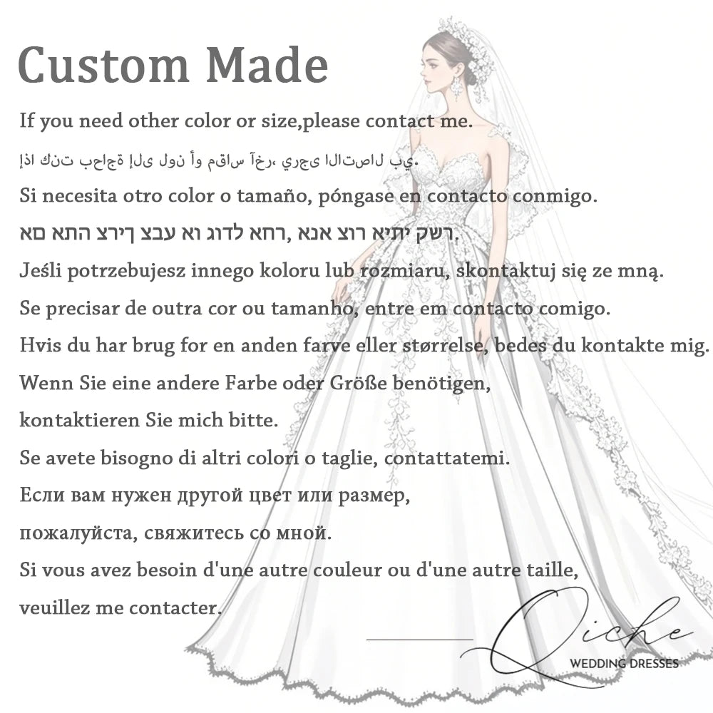 QICHE Charming Short Satin Wedding Dress Women Boat-Neck Lace Beading Pleat Sleeveless Open Back Lace-up Party Gown Customized