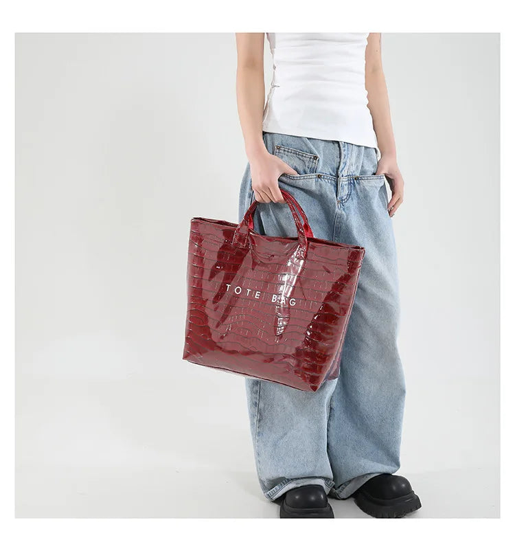 Crocodile Texture Tote Bag Pvc Kraft Paper Large Capacity Luxury Hobo Handbag Women Casual Shopping Letters Top Handle Hand Bags
