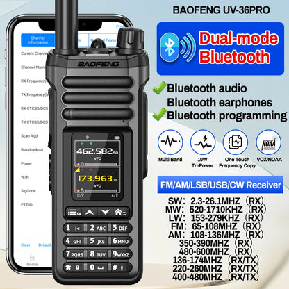 BAOFENG UV-36 PRO Walkie Talkie Dual-mode Bluetooth Audio Multi Band Receiver FM/AM/LSB/USB/CW VOX NOAA Ham Radio for Camping